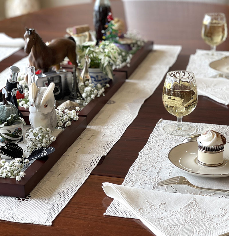 Table Centerpiece with many collectable items