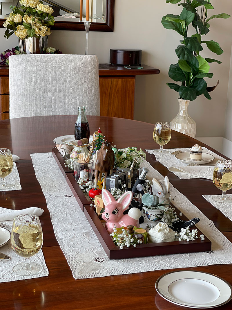 Table Centerpiece with many collectable items